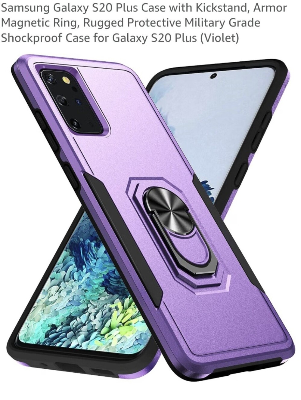 Samsung Galaxy S20 Plus Case with Kickstand, Armor Magnetic Ring, Purple Violet